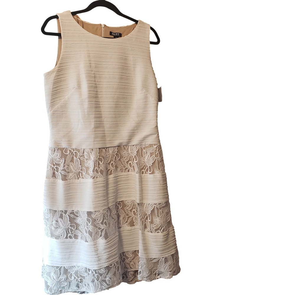 SLNY‎ Womens Tiered Lace Sleeveless Cocktail Dress Size 12 White 114005